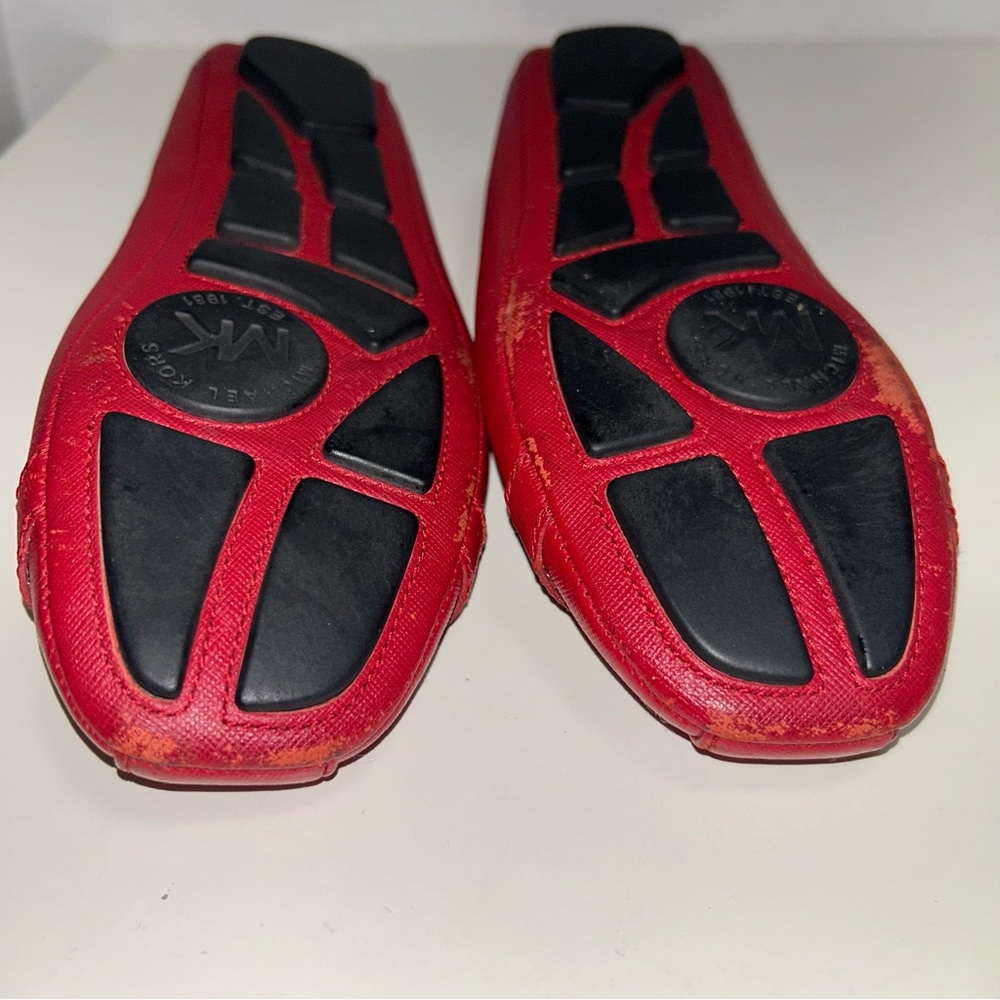 Michael Kors Fulton MK Gold Logo Red Saffiano Leather Slip On Ballet Flat - Picture 13 of 13